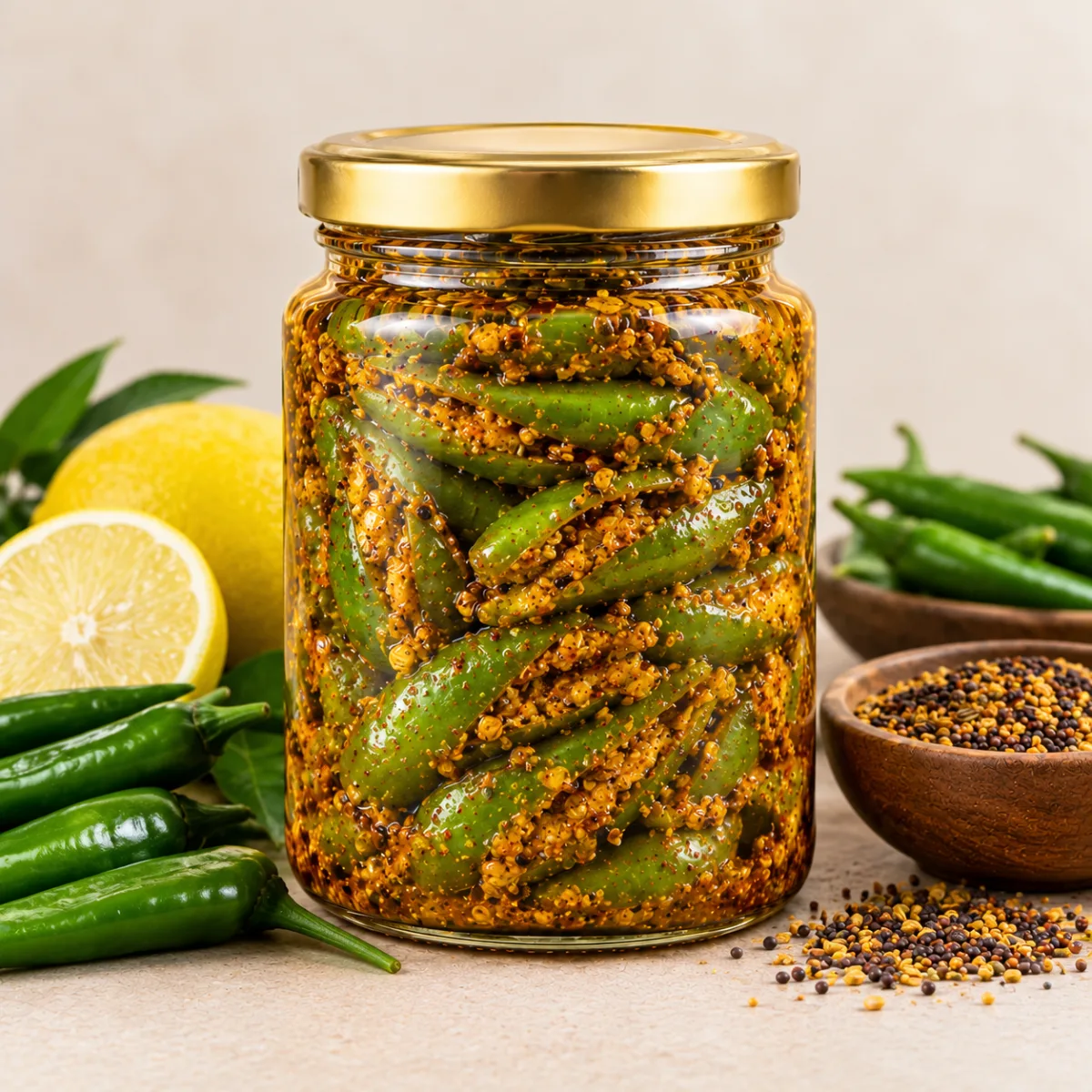 Green Chilli Pickle (Hari Mirch ka Achar)
